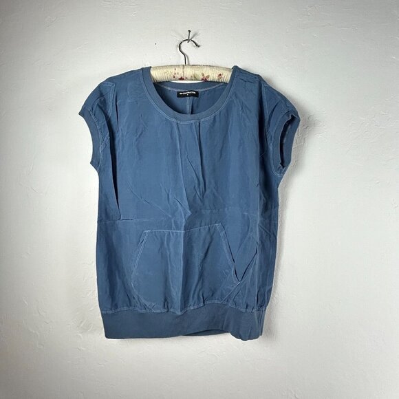 NU Construction Womens Small Blue Short Sleeves Scoop Neck Front Pocket Top - Picture 1 of 8